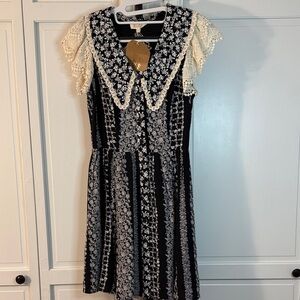 Listicle Black and Cream Cottagecore Mini Dress